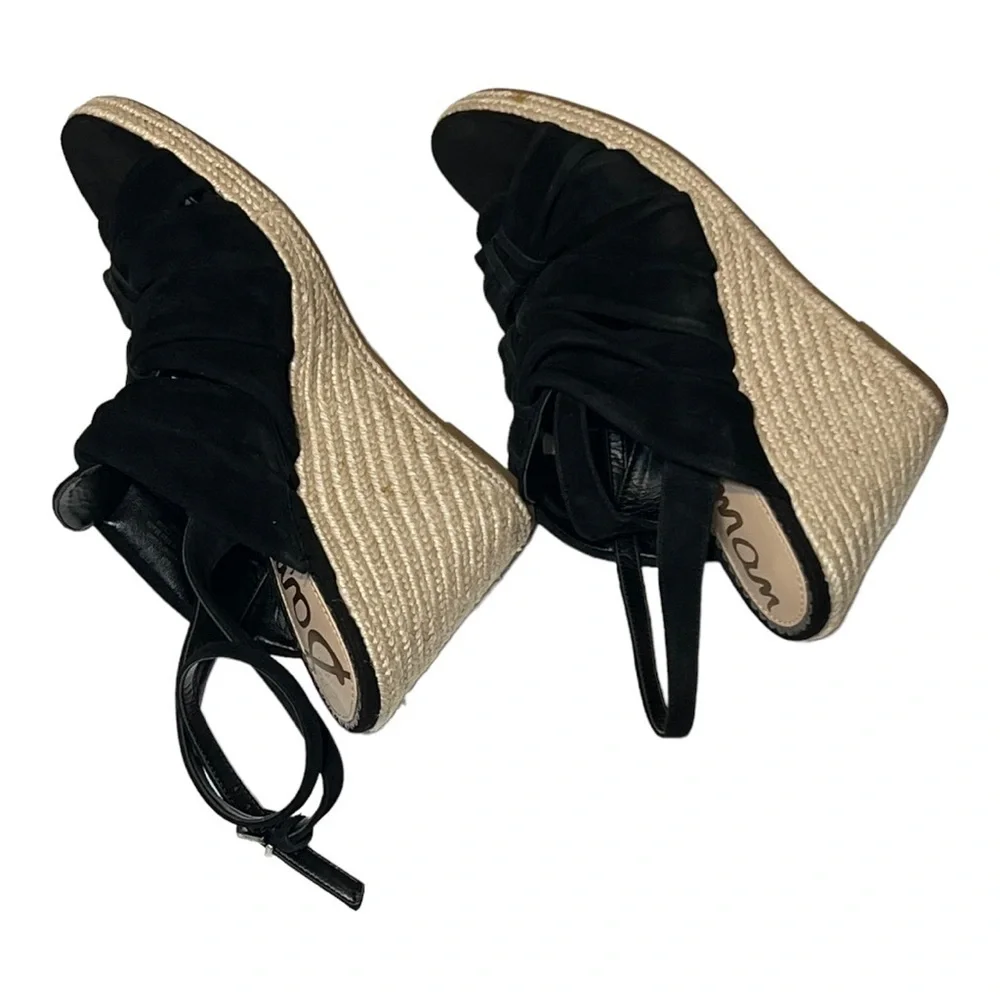 Sam Edelman Awan Wedge Espadrille Sandals 8M Black Suede